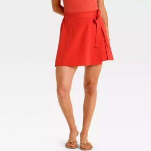 A New Day Mini A-Line Orange Wrap Skirt Sz. M